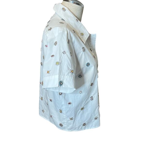 J Crew Collection Gamine Shirt 6 White Jewel Bling Rhinestone Button Up - Picture 3 of 8